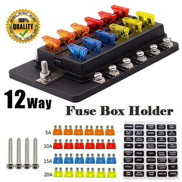 12Ways Modified Fuse Box Terminal Block Blade Fuse Box Holder with LED ...