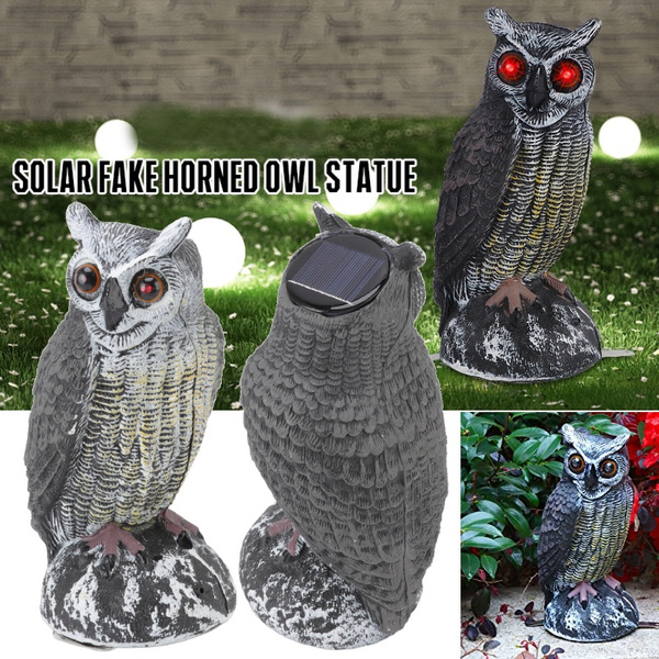 Solar Fake Owl Decoy To Scare Birds Away Tall Motion Activated
