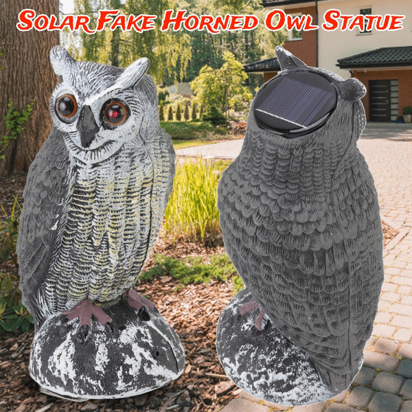 Solar Fake Owl Decoy To Scare Birds Away Tall Motion Activated