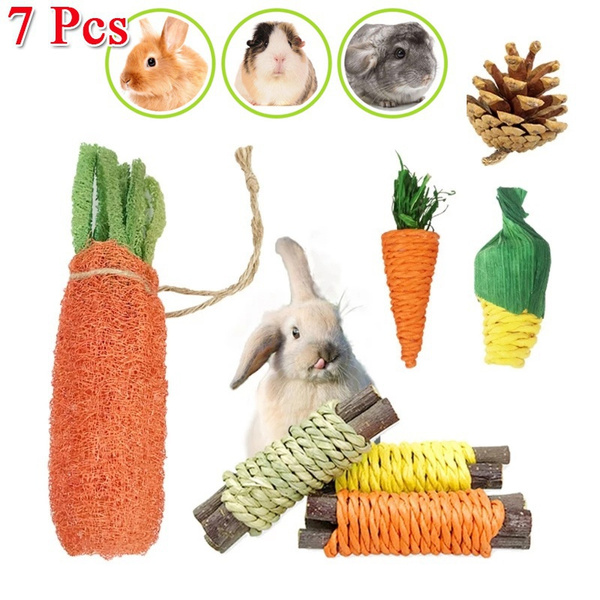 7Pcs Bunny Chew Toy for Teeth Cleaning Natural Hay Treat Grass Toys for
