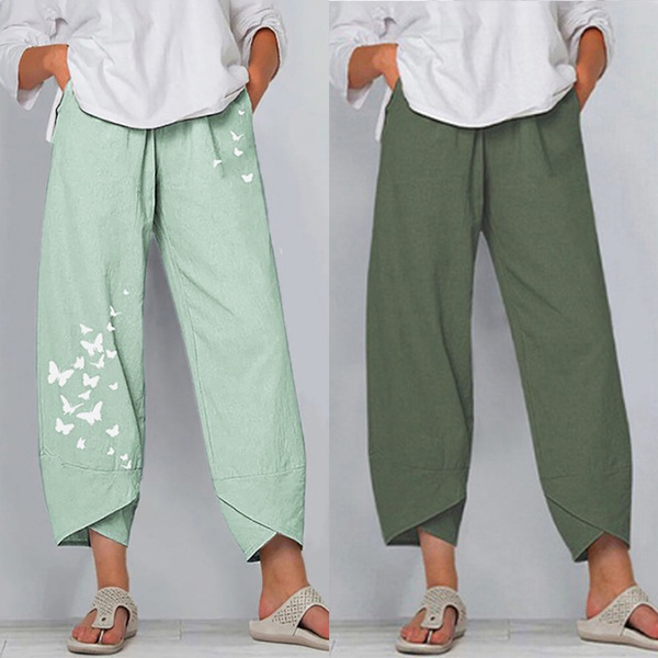 Loose casual cotton hot sale linen print pants