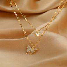 925 sterling silver necklace, butterfly, DIAMOND, Shiny