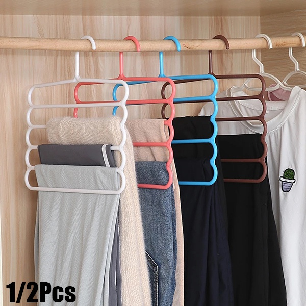 1/2Pcs Plastic Pants Hanger 5 Layers Trousers Hanger Storage Rack