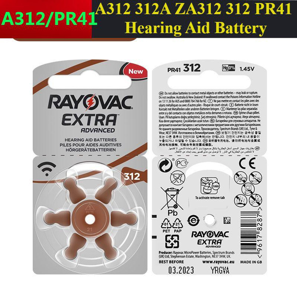60 PCS Rayovac Extra Zinc Air Hearing Aid Batteries A312 312A ZA312 312