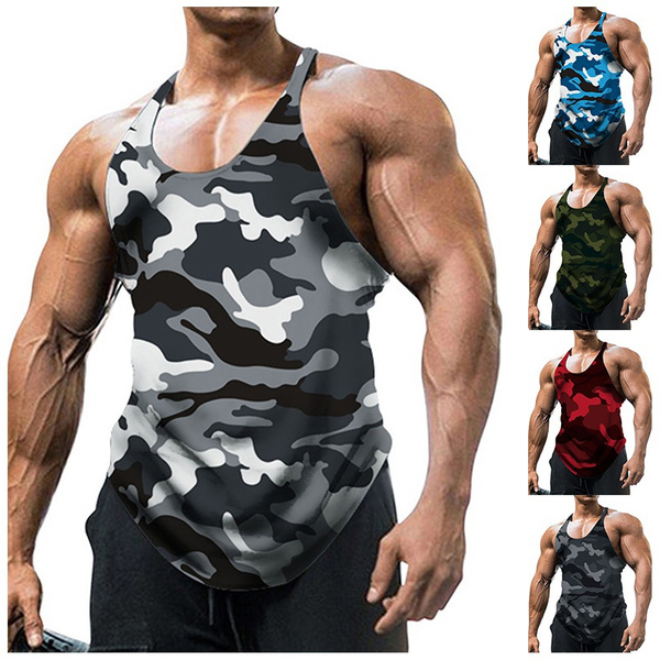 Men's Fitness Sleeveless T-shirt Vest Workout Tank Top Gym Muscle Tops ...