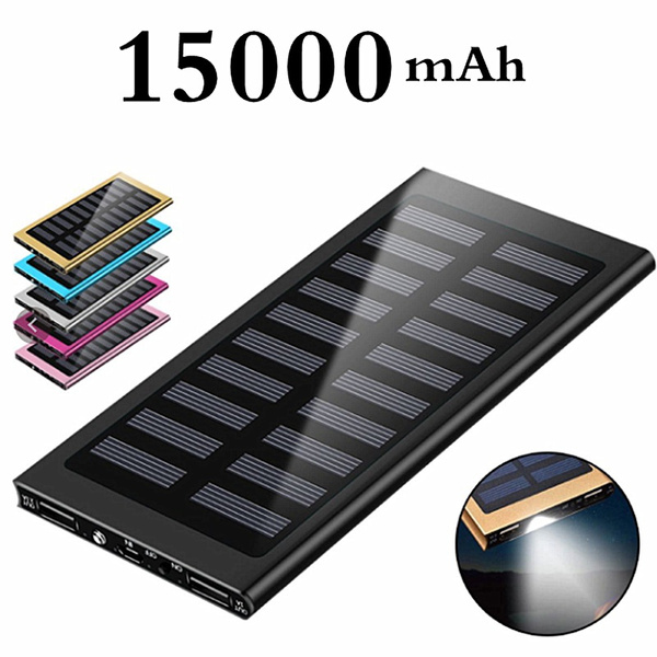 Solar Power Bank 15000 MAh Wireless Charger 2USB Portable Charging  Ultra-thin Power Bank Suitable for IPhone Laptop