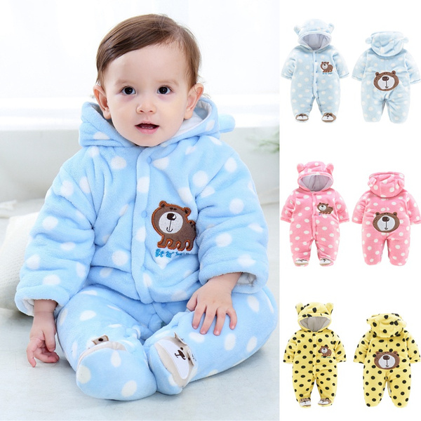 Polka Dot Bear Pattern Jumpsuit Package Foot Outgoing Winter Clothes
