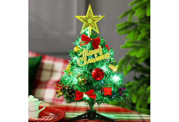 Christmas Trees, Christmas Tree Kit (includes 14 Accessories), 30cm  Artificial Tabletop Mini Xmas Pine Tree with LED String Lights Xmas  Ornaments