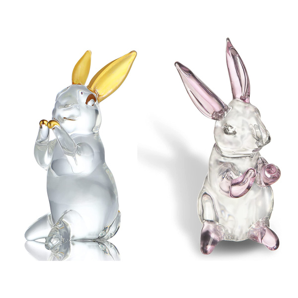 H&D Blown Glass Bunny Animal Figurines Collectibles Golden Plated Clear ...