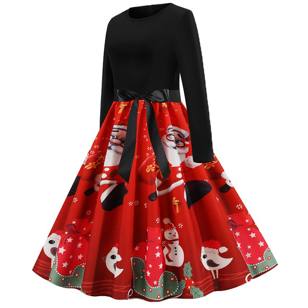 Fashion Women's Christmas Swing Party Dress 3d Printing Santas Claus