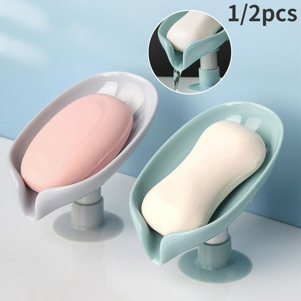 1/2PCS Leaf Soap Holder Suction Cup Soap Dish for Bathroom Shower Sink Portable Plastic Tray Wish
