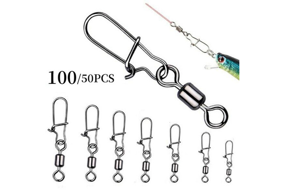 50 Pcs Pike Fishing Accessories Connector Pin Bearing Rolling Swivel  Stainless Steel Snap Fishhook