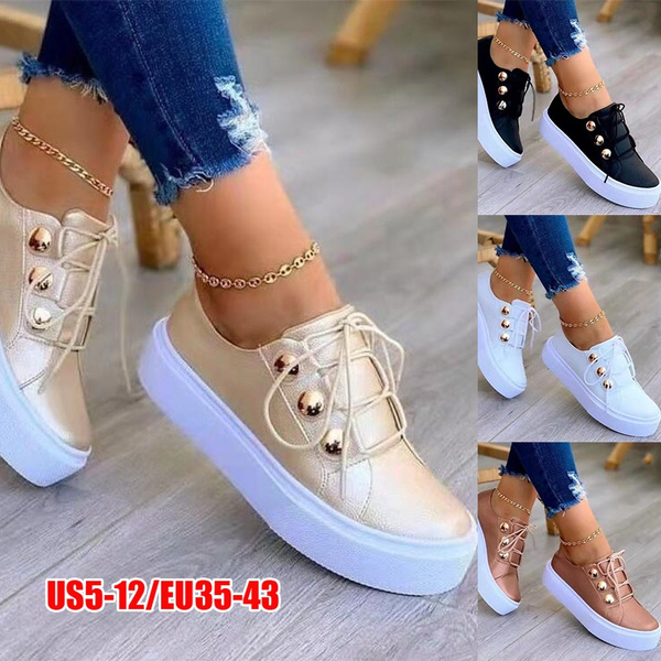 New Fashion Womens Lightweight Casual Flats Shoes Lace Up Board Shoes ...