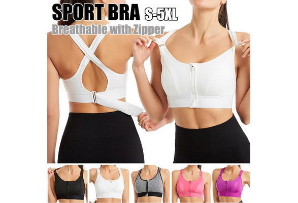 1pc New Adjustble Front Zipper Sports Bra, Shockproof, Wire-free, Cross  Back Yoga Beauty Back Bra For Women