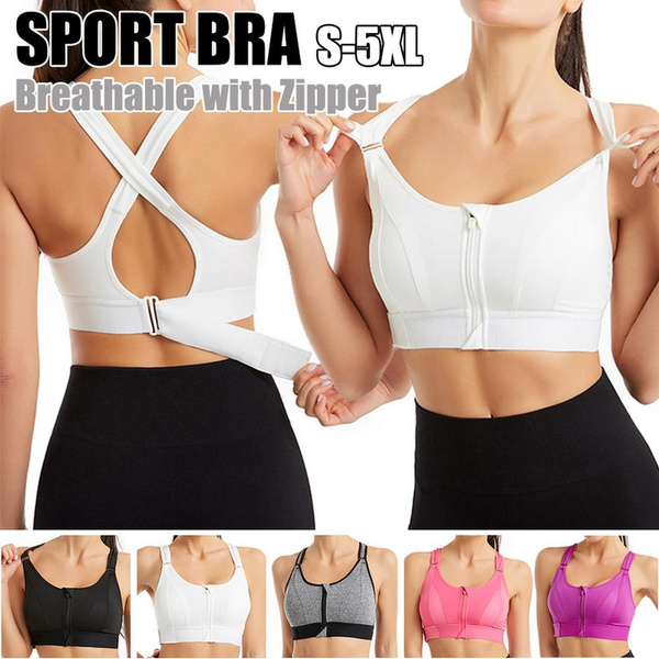 Women's Sports Bra Gathered Without Steel Ring Adjustable Belt Front Zipper  Running Vest Shockproof Underwear Plus Size Z