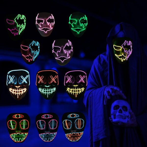 LED Halloween Glowing Masque Masks Glow In The Dark Masquerade Party ...