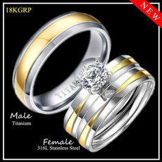 Couple Rings, Steel, 18k gold, Princess