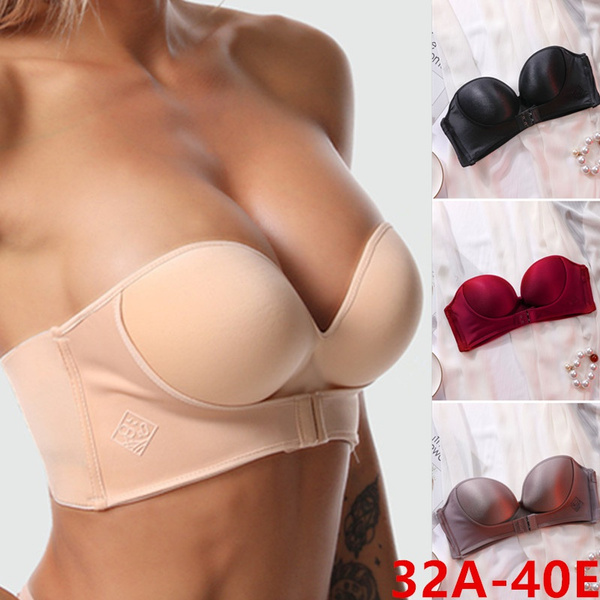 Women Front Buckle Invisible Push Up Bra Strapless Lingerie