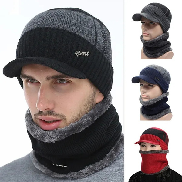 Winter Hats For Men Skullies Beanie Hat Winter Cap Men Women Wool Scarf Caps