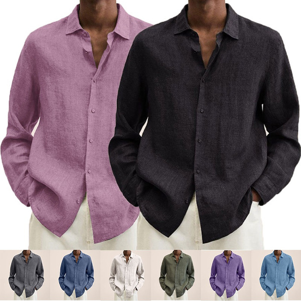 New Men's Fashion Loose Shirts Men's Long Sleeve Casual Beach ButtonUp Shirts Wish