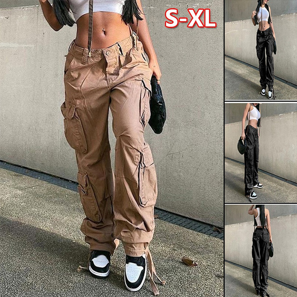 New Vintage Cargo Pants Baggy Jeans Women Fashion 90s Streetwear Pockets  Wide Leg High Waist Straight Y2k Denim Trousers Overalls