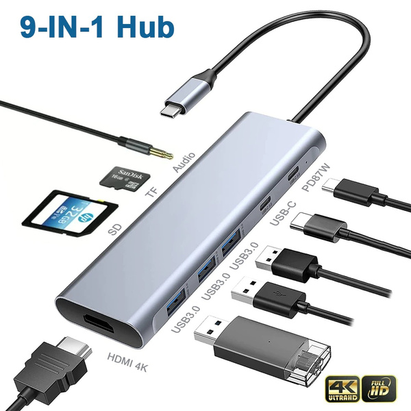 9 in 1 USB C Hub Multiport Adapter With 4K HDMI 100W Power Delivery USB 9 in 1 USB C Hub Multiport Adapter With 4K HDMI 100W Power Delivery USB
