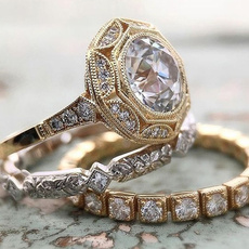 Sterling, Engagement Wedding Ring Set, 925 sterling silver, 18k gold ring