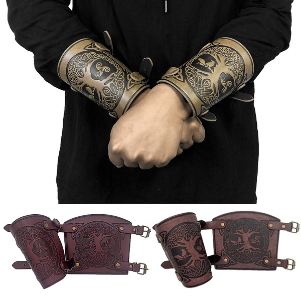 Medieval Faux Leather Bracers For Men Women,Leather Gauntlets Medieval Leather Arm Bands Vintage Renaissance Knight Leather Arm Guards Tactical Armor Renaissance Armor Medieval Accessories