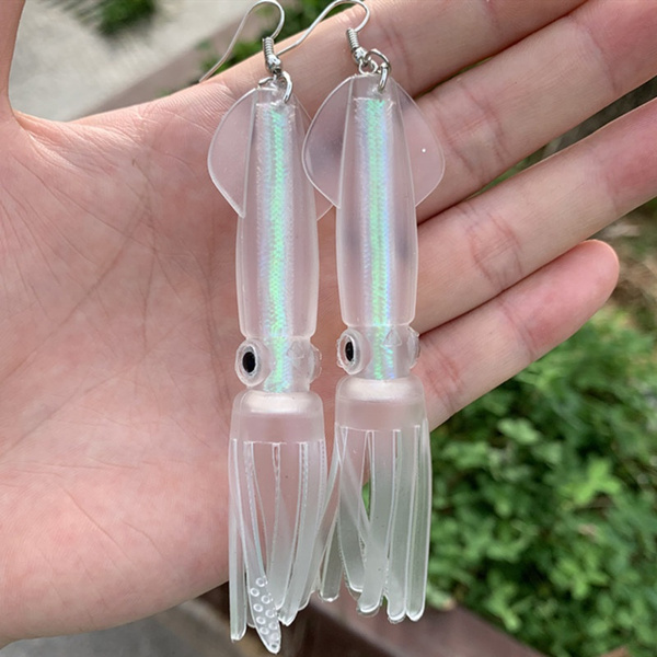 Noctilucence/Color Tube Squid Soft Lure Fishing Gear Bionic Lure Women's  Earrings Personalized Jewelry Gifts for Fishing Lovers