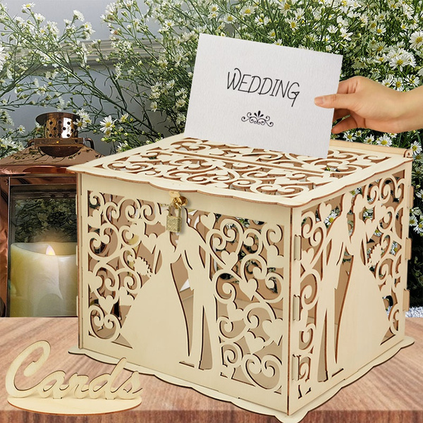 DIY Rustic Wedding Card Box with Lock and Card Sign Wooden Gift