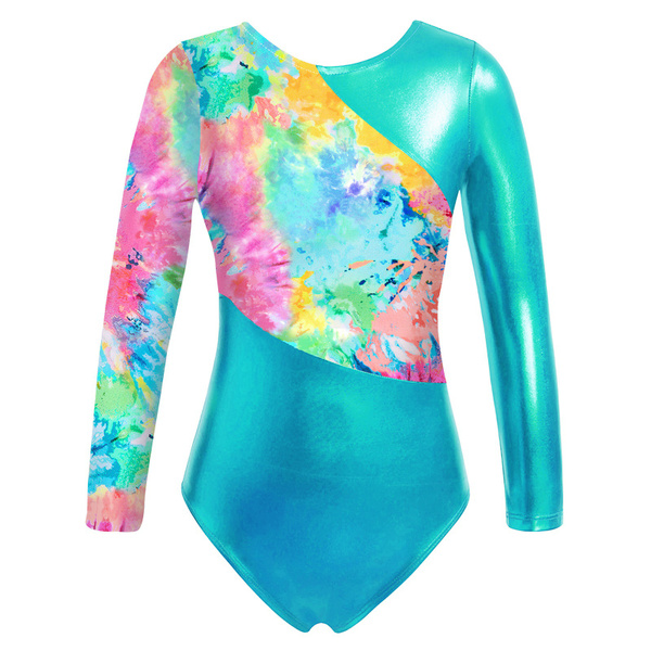 Kids Girls Shiny Metallic Gymnastics Leotards Cartoon Horse Print ...