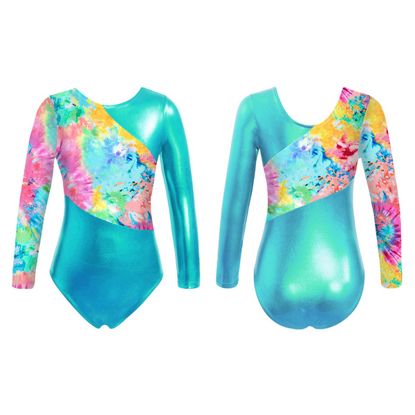 Kids Girls Shiny Metallic Long Sleeves Gymnastics Leotards Cartoon ...