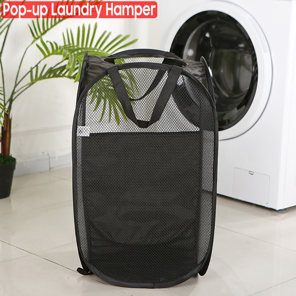 Large Collapsible Laundry Basket with Lid Foldable Mesh Pop up