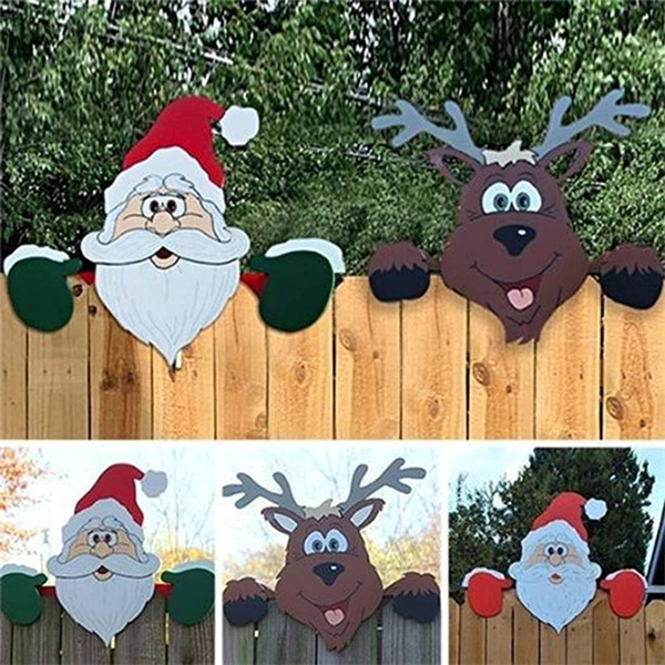 Wooden Santa Claus Fence Peekers Christmas Yard Art Fence Peeker Funny ...