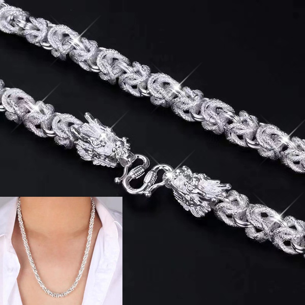 NEW! Exquisite Men Solid Heavy 925 Sterling Silver Domineering Dragon Head  Silver Chain Necklace Jewelry