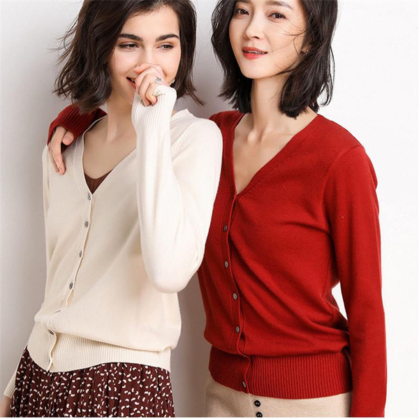 Women Fashion Cardigan Thin Sweater Pure Color Long Sleeve Open