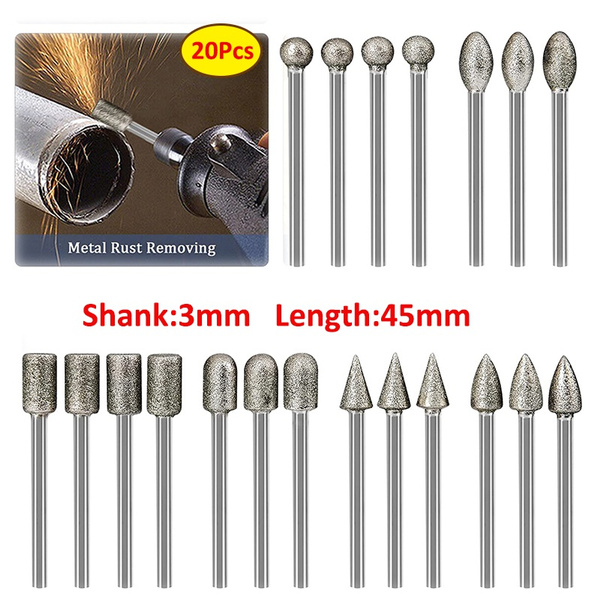 20Pcs Diamond Burr Set 3mm Round Shank Rotary Grinding Burrs Engraving ...