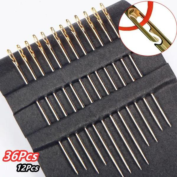 36/12 Pieces Extended Extra Long Gold Silver Bone Needle Side Hole