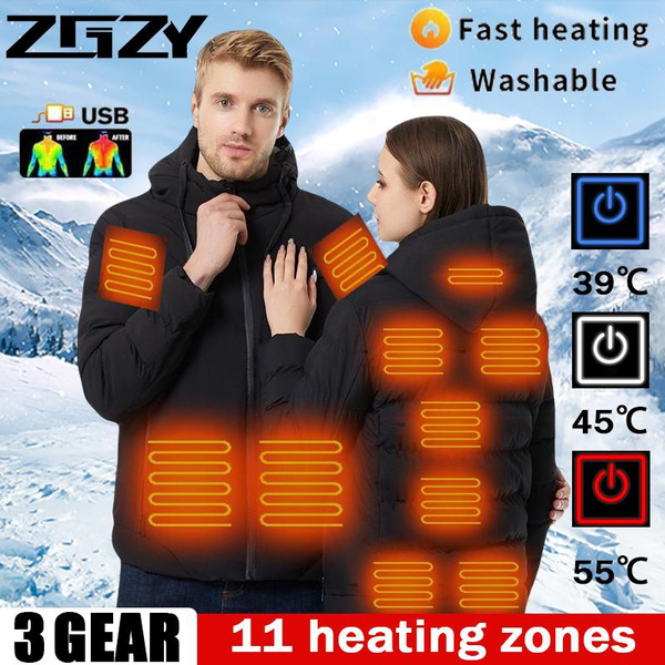ZGZY Dual Control 11 Areas Heated Jacket USB Men Women Winter Down Cotton  Outdoor Electric Heating Jackets Thicken Coat Warm Sports Thermal Coat  Clothing Heatable Cotton Coat USB Coat Snow Coat XS-6XL