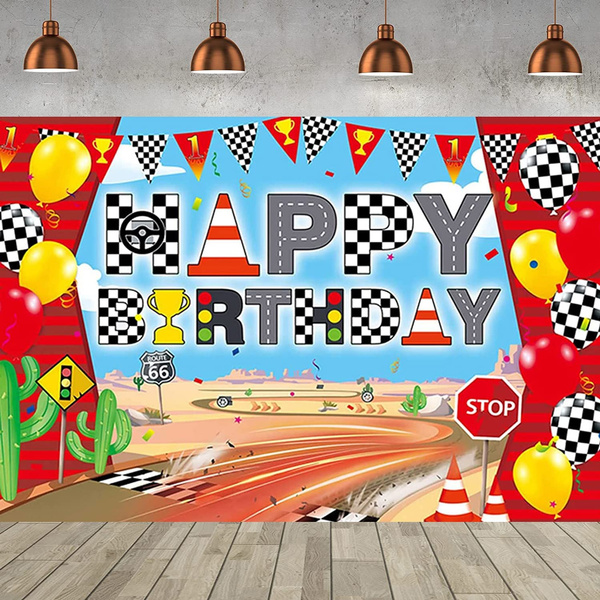 Racing Car Happy Birthday Backdrop Banner Racing Lane Photography ...