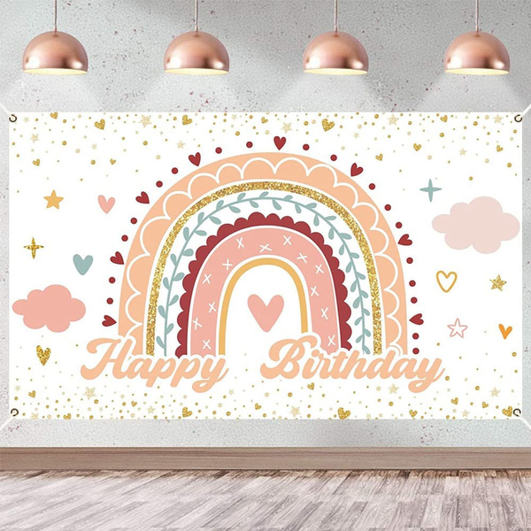 Boho Rainbow Birthday Backdrop Banner Rainbow Boho Baby Shower ...