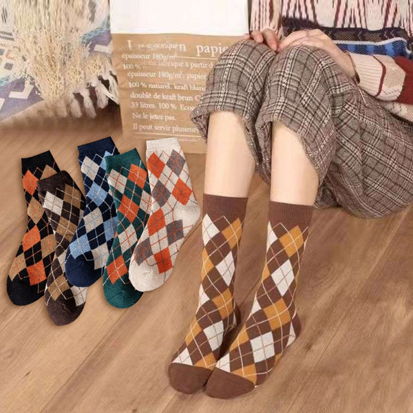 Women Tube Socks Streetwear Winter Socks Plaid Striped Girls Socks for