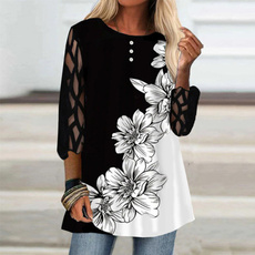 blouse, Plus Size, Floral print, Spring/Autumn