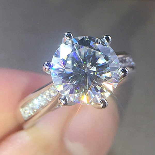 Trendy silver plated 6 prong setting 2 ct solitaire lab diamond rings