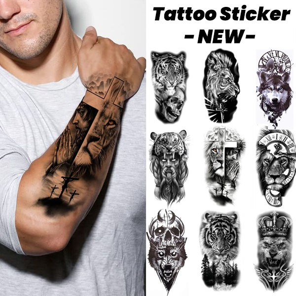 New 3D Waterproof Temporary Tattoo Sticker Forest Lion Tiger Bear Flash ...