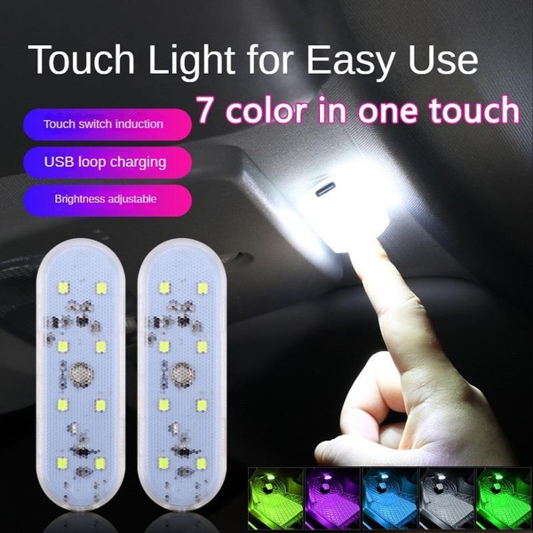 Magnetic Mini 8LED 6LED Reading Lamp Touch Switch Wiring Free RGB Car