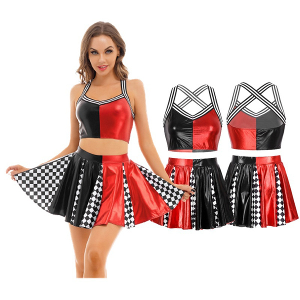 Cheerleading Costume Cosplay Team Uniform Outfits Back Cross Crop Top with Skirt Set Role ...