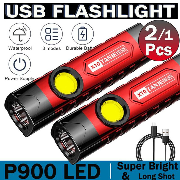 Fixed Led Flashlight New Super Bright 1/2Pcs LED Flashlight 3 Lighting Modes USB ...