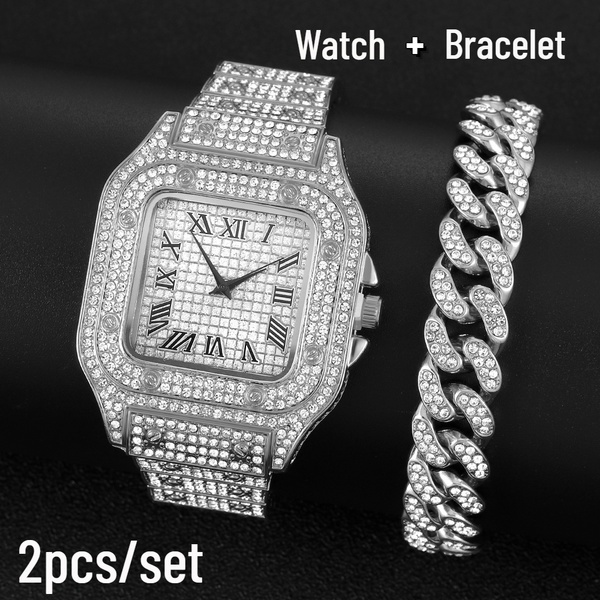 Iced out watch online bracelet set