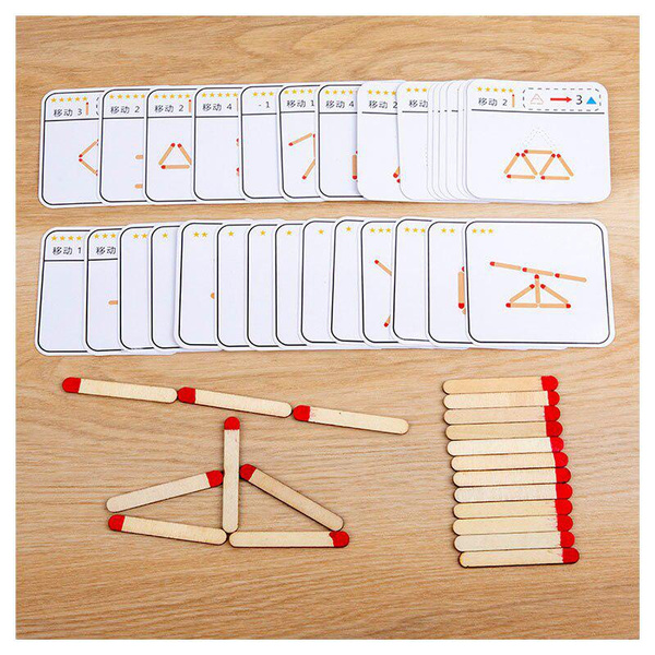 Matches Puzzles Game Wooden Toys DIY Math Geometry Board Game Logic ...